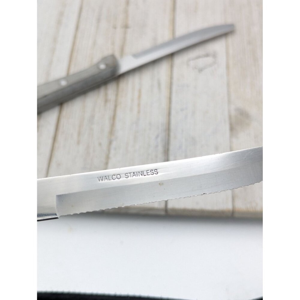 Vintage Set 2 Walco Steak Knives Stainless Steel 4-7/8" Blade 9-1/8 Length Serra - Picture 7 of 11